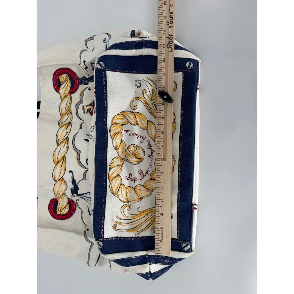 Brighton Nautical Canvas Tote Bag Anchor Sailboat Beach Scene Cream‎ Navy - Picture 6 of 8